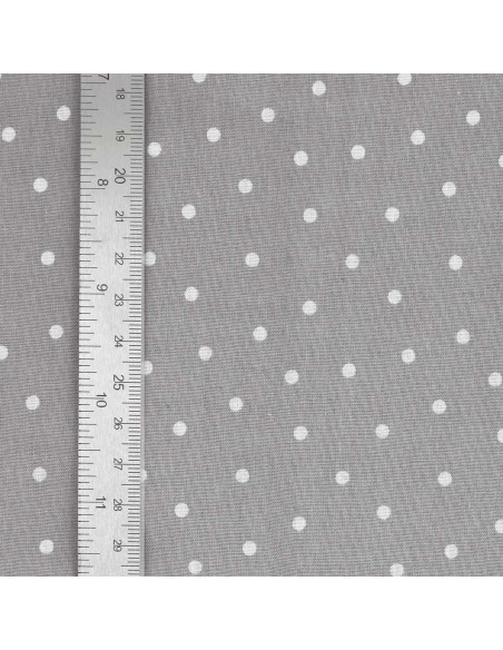 Tissu popeline de coton pois - Gris