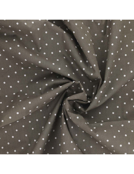 Tissu popeline de coton pois - Taupe