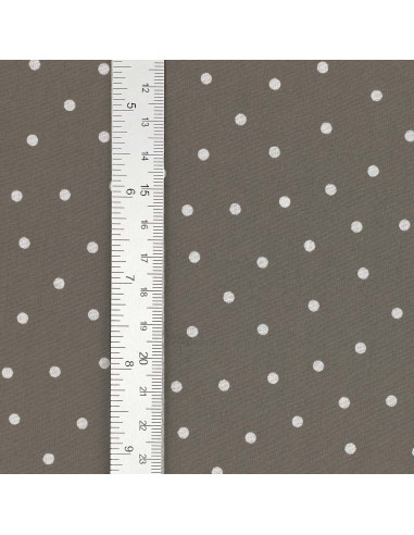 Tissu popeline de coton pois - Taupe