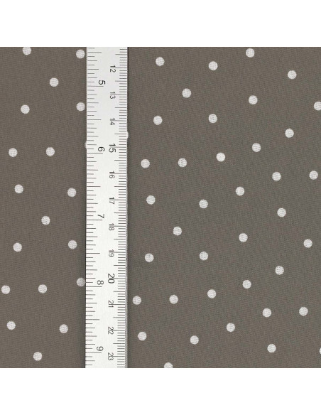 Tissu popeline de coton pois - Taupe