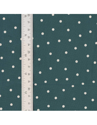 Tissu popeline de coton pois - Bleu canard