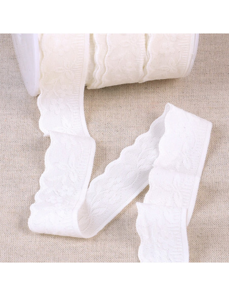 Elastique lingerie façon dentelle fleurs et feuilles blanc