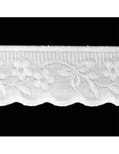 Elastique lingerie façon dentelle fleurs et feuilles blanc