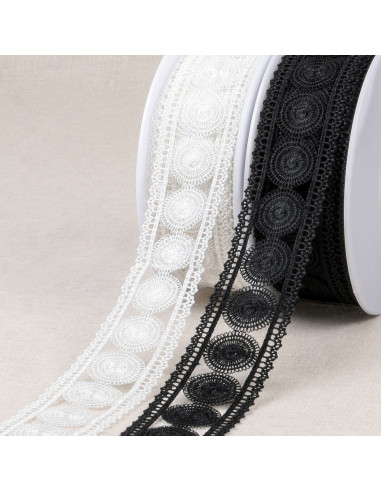 Guipure fine cercles et bordures - Blanc