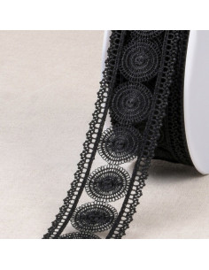 Guipure fine cercles et bordures - Noir