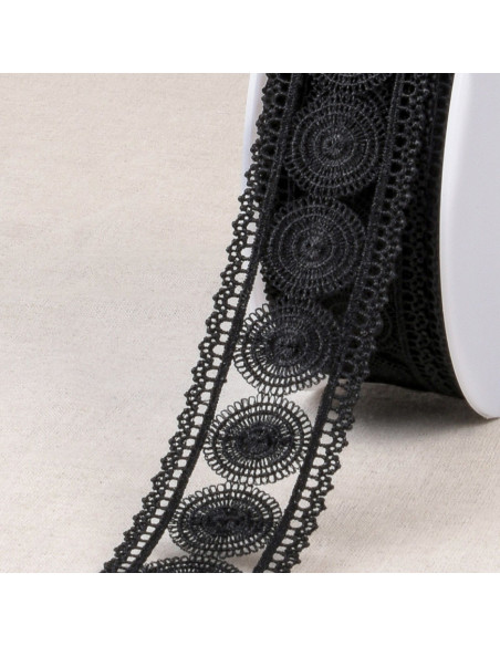 Guipure fine cercles et bordures - Noir