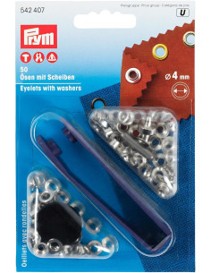 Boite 50 oeillets 4 mm avec outil de pose - Argent