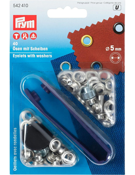 Boite 40 oeillets 5 mm avec outil de pose - Argent