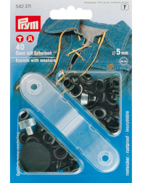 Boite 40 oeillets 5 mm avec outil de pose - Noir
