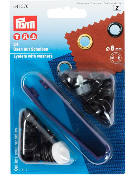Boite 24 oeillets 8 mm avec outil de pose - Noir