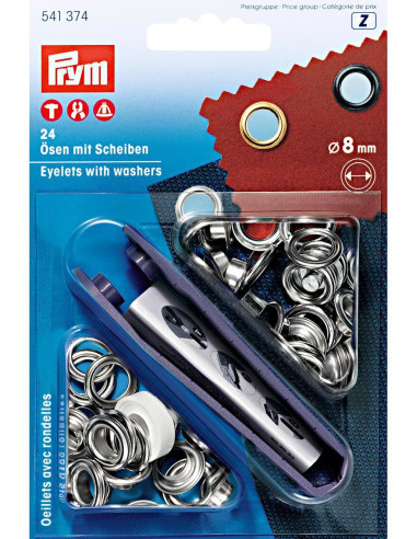 Boite 24 oeillets 8 mm avec outil de pose - Argent