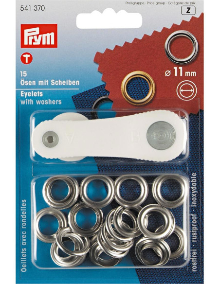 Boite de 15 oeillets 11 mm avec outil de pose - Argent