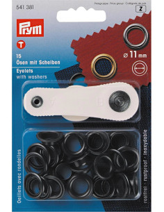 Boite de 15 oeillets 11 mm avec outil de pose - Noir