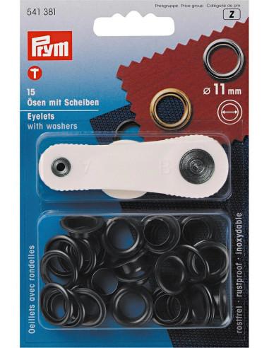 Boite de 15 oeillets 11 mm avec outil de pose - Noir