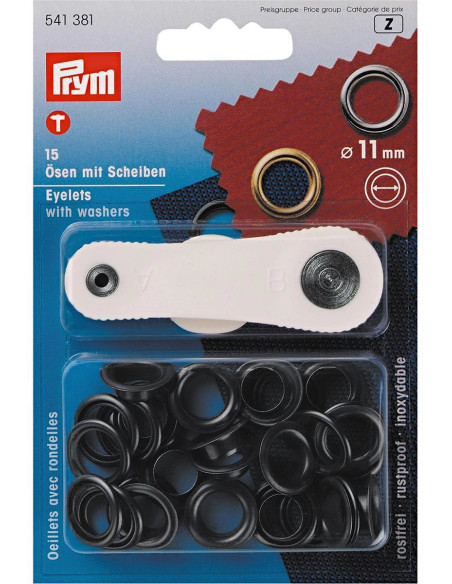 Boite de 15 oeillets 11 mm avec outil de pose - Noir