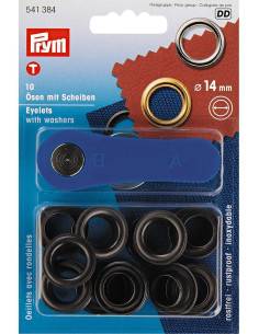 Boite 10 oeillets 14 mm avec outil de pose - Noir