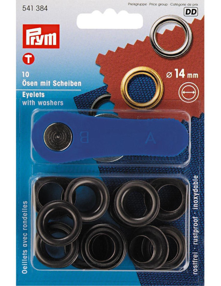 Boite 10 oeillets 14 mm avec outil de pose - Noir