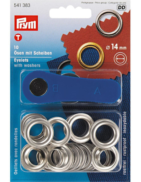 Boite 10 oeillets 14 mm avec outil de pose - Argent