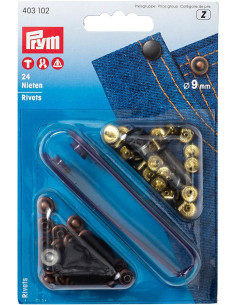Boite de 24 rivets 9 mm avec outil - Bronze et Cuivre