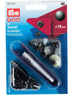 Boite de 10 boutons pression anorak Bruni avec outil 15 mm
