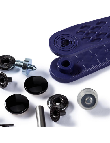 Boite de 10 boutons pression anorak Noir avec outil 15 mm