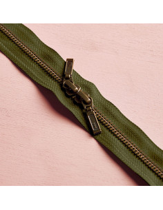 Fermeture double curseur Laiton et Ivy Green 40 cm - Atelier Brunette