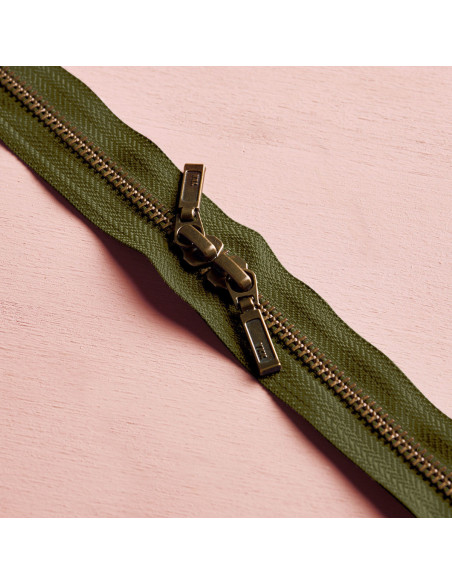 Fermeture double curseur Laiton et Ivy Green 40 cm - Atelier Brunette
