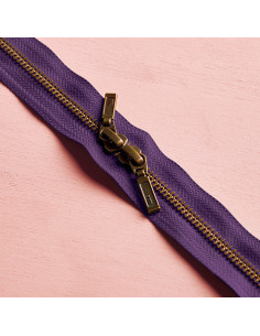 Fermeture double curseur Laiton et Majestic Purple 40 cm - Atelier Brunette