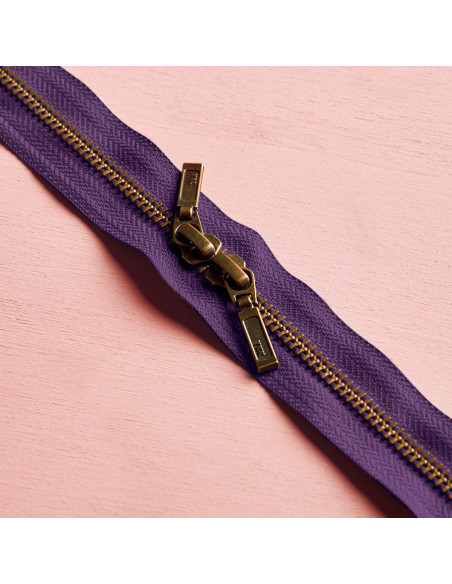Fermeture double curseur Laiton et Majestic Purple 40 cm - Atelier Brunette