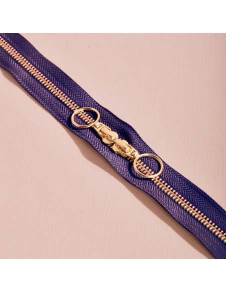 Fermeture double curseur Gold et Majestic Purple 40 cm - Atelier Brunette