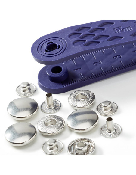 Boite de 10 boutons pression anorak Argent avec outil 15 mm