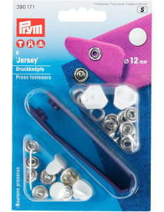 Boite de 6 boutons pression jersey Blanc avec outil 12 mm