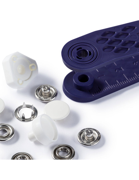 Boite de 6 boutons pression jersey Blanc avec outil 12 mm