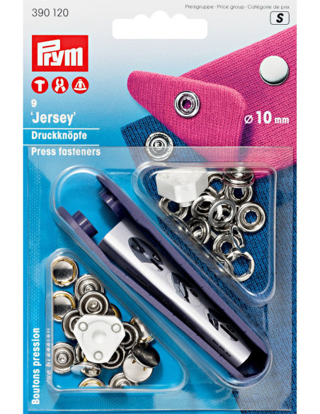 Boite de 9 boutons pression jersey Nickel avec outil 10 mm