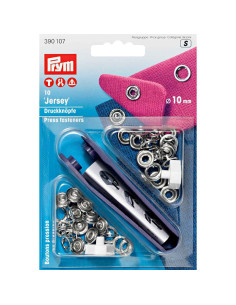 Boite de 10 boutons pression jersey Argent avec outil 10 mm