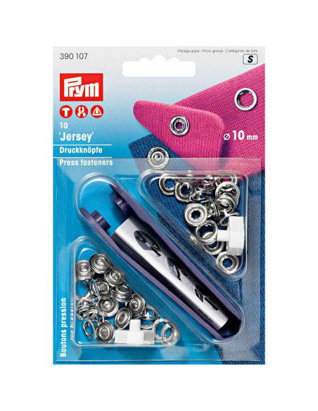 Boite de 10 boutons pression jersey Argent avec outil 10 mm