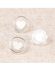 Bouton transparent coeur 11 mm - Blanc