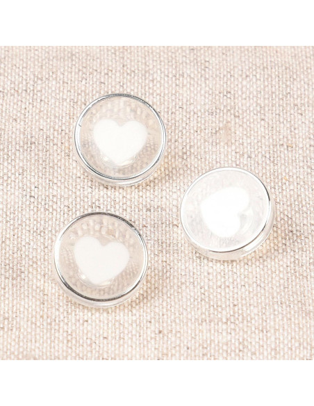 Bouton transparent coeur 11 mm - Blanc