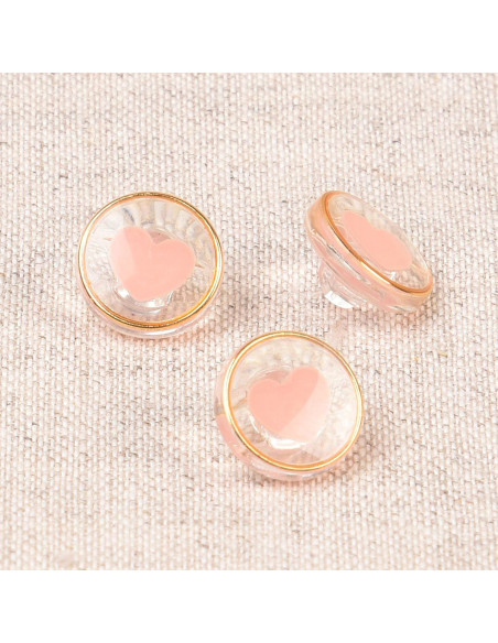 Bouton transparent coeur 11 mm - Rose layette