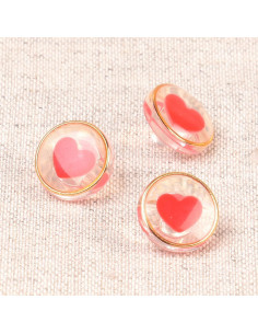 Bouton transparent coeur 11 mm - Rouge