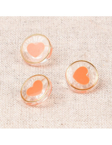Bouton transparent coeur 11 mm - Orange