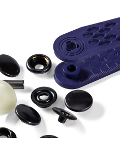 Boite de 10 boutons pression sport camping Noir avec outil 15 mm 2