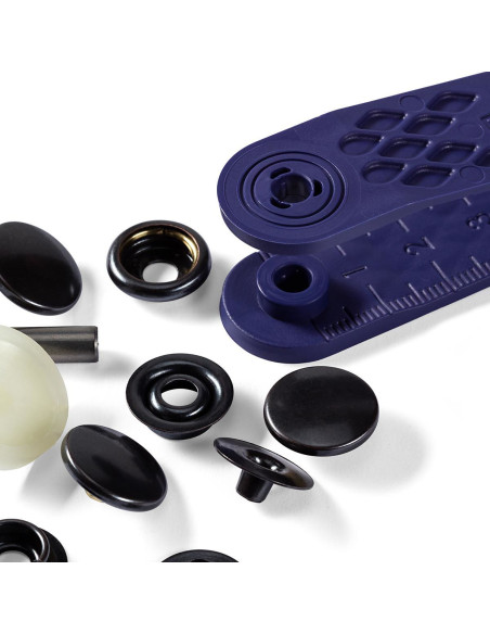 Boite de 10 boutons pression sport camping Noir avec outil 15 mm