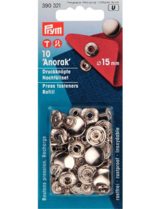 Recharge de 10 boutons pression anorak 15 mm Argent