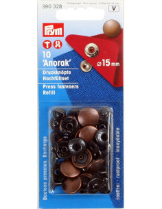 Recharge de 10 boutons pression anorak 15 mm Cuivre