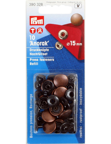 Recharge de 10 boutons pression anorak 15 mm Cuivre