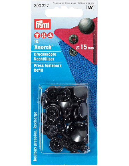 Recharge de 10 boutons pression anorak 15 mm Bruni
