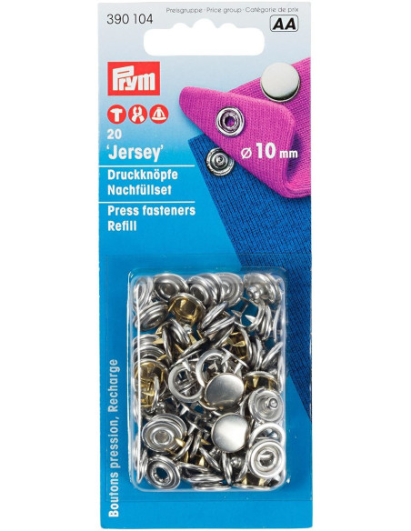Recharge de 20 boutons pression jersey 10 mm Nickel