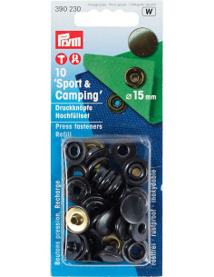 Recharge de 10 boutons pression sport camping Noir