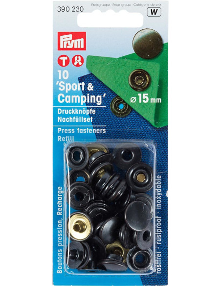Recharge de 10 boutons pression sport camping Noir
